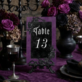 Tarjeta De Mesa Raven negro gótico y Rosas Boda púrpura