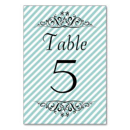 Tarjeta de mesa rayada blanca azul claro