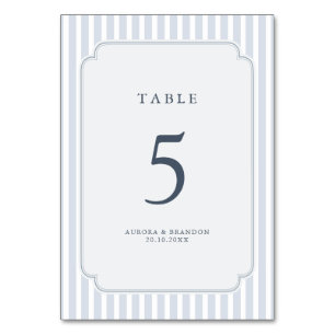 Tarjeta De Mesa Rayas Clásicas Modernas Azul Polvo Boda Vintage