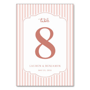 Tarjeta De Mesa Rayas rosadas elegantes con el número ocho