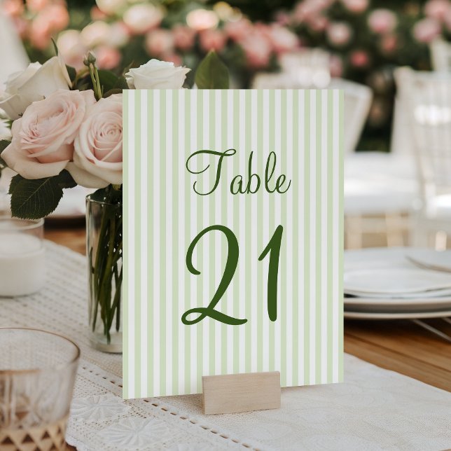 Tarjeta De Mesa Rayas Verdes Claras y Blancas (Light Green and White Stripes Table Number)