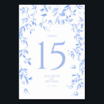 Tarjeta De Mesa Recepción de Boda Botánica Floral Azul Francesa<br><div class="desc">La recepción de la boda es inolvidable con el número de la mesa de la recepción de la Boda Floral Azul. Este magnífico número de mesa presenta un delicado diseño botánico floral azul francés, ideal para añadir un toque romántico a su gran día. El bonito color azul realza la decoración...</div>