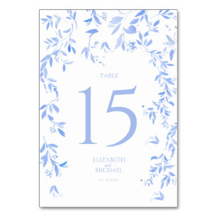 Tarjeta De Mesa Recepción de Boda Botánica Floral Azul Francesa