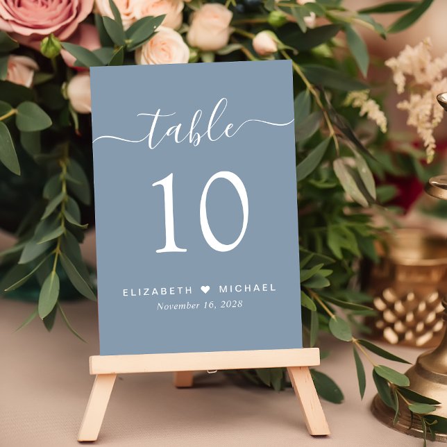 Tarjeta De Mesa Recepción de Boda Chic Script Azul Polvoriento (Subido por el creador)