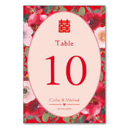 Tarjeta De Mesa Recepción de boda china con flores rojas