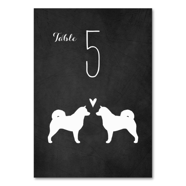 Tarjeta De Mesa Recepción de boda con siluetas de Alaskan Malamute (Anverso)