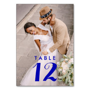 Tarjeta De Mesa Recepción de Boda de Foto Moderna Azul Real