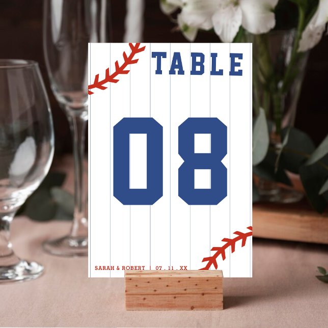 Tarjeta De Mesa Recepción de Boda de Pinstripe de Béisbol Softball (Baseball Softball Pinstripe Wedding Reception Table Number)