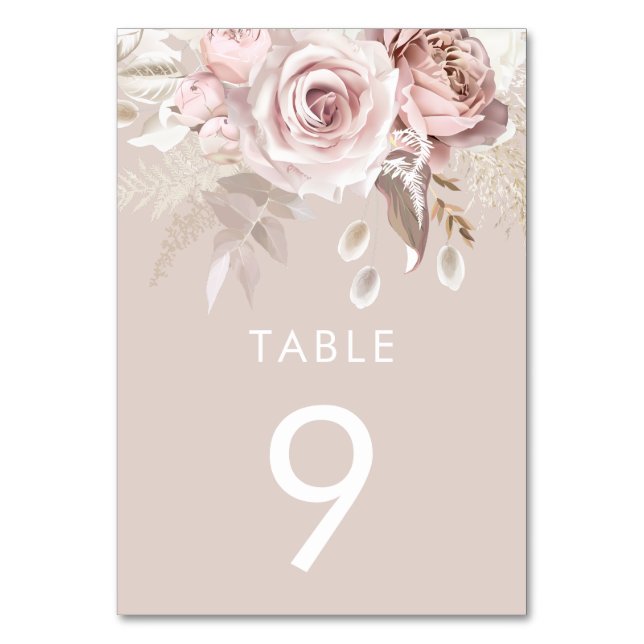 Tarjeta De Mesa Recepción de boda Dusty Rose y beige blush (Anverso)