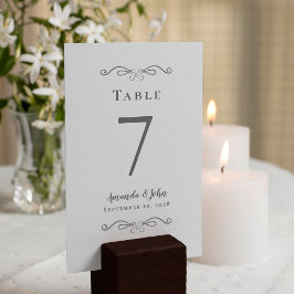 Tarjeta De Mesa Recepción de Boda Elegante Caligrafía Gris y Blanc