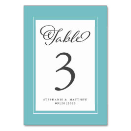 Tarjeta De Mesa Recepción de Boda Elegante en Azul Aguamarina y Bl