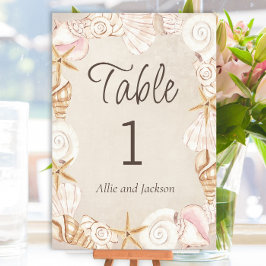 Tarjeta De Mesa Recepción de Boda en la Playa con Conchas de Mar y