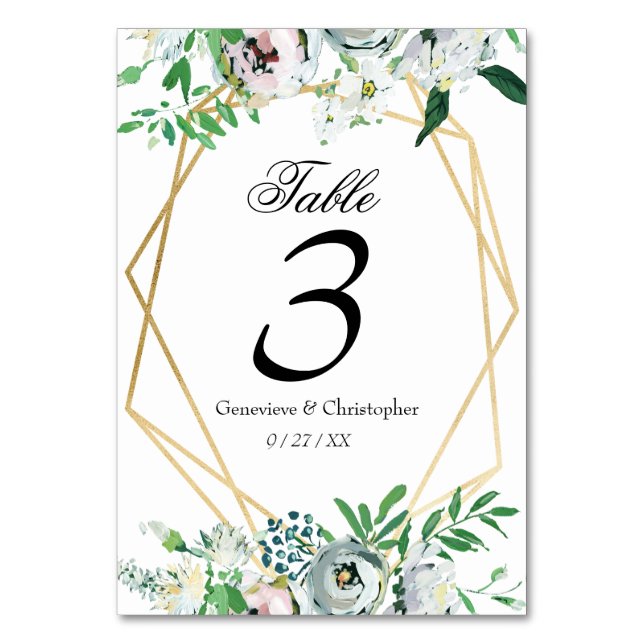 Tarjeta De Mesa Recepción de boda geométrica floral boho acuarela (Anverso)