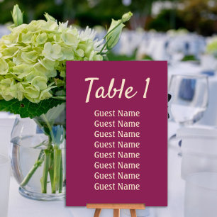 Tarjeta De Mesa Recepción de boda magenta