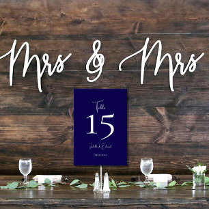 Tarjeta De Mesa Recepción de Boda Moderna Oscura Marina con Letra