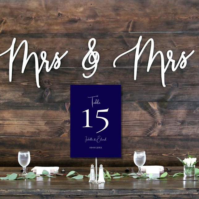 Tarjeta De Mesa Recepción de Boda Moderna Oscura Marina con Letra  (Subido por el creador)
