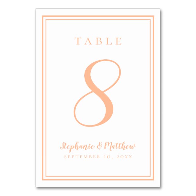 Tarjeta De Mesa Recepción de Boda Simple Moderna de Melocotón Mini (Anverso)