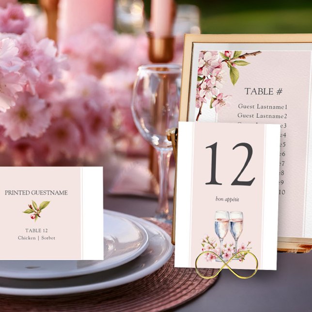 Tarjeta De Mesa Recepción de Bodas con flores de cerezo (Table Number Card from the Cherry Blossom Wedding Collection by Darling & May)
