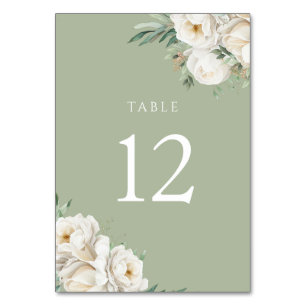 Tarjeta De Mesa Recepción de bodas de flores blancas y verdes