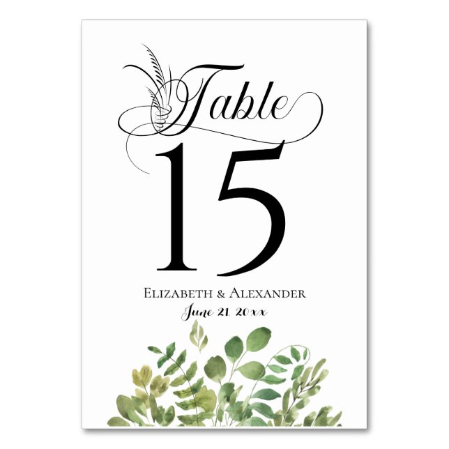 Tarjeta De Mesa Recepción de bodas de follaje simple (Anverso)