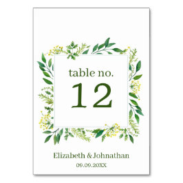 Tarjeta De Mesa Recepción de bodas de hierbas botánicas verdes de 