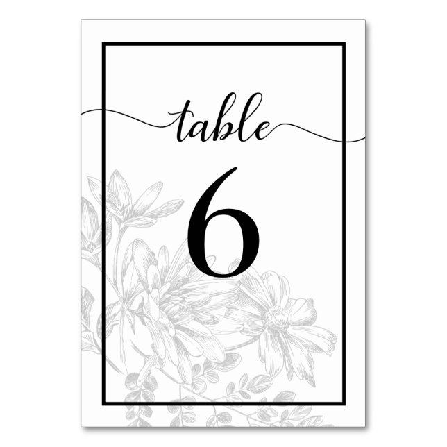 Tarjeta De Mesa Recepción de bodas de Moda floral blanca negra (Reverso)