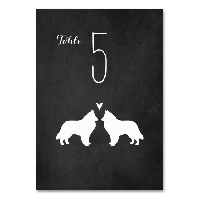 Tarjeta De Mesa Recepción de bodas de Sheepdog Silhouettes de Bélg (Anverso)