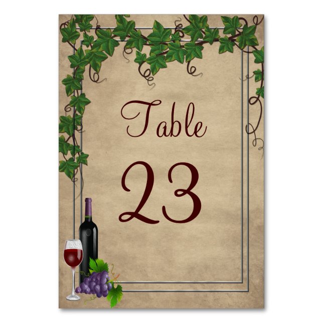 Tarjeta De Mesa Recepción de bodas de vino de uva rústica (Anverso)