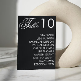 Tarjeta De Mesa Recepción de la boda de guiones elegantes en blanc