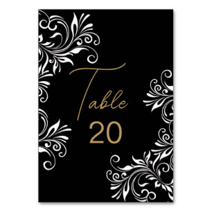 Tarjeta De Mesa Recepción de la boda dorada y negra