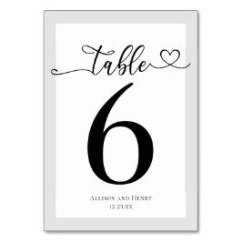 Tarjeta De Mesa Recepción de la tipografía de la boda blanca negra