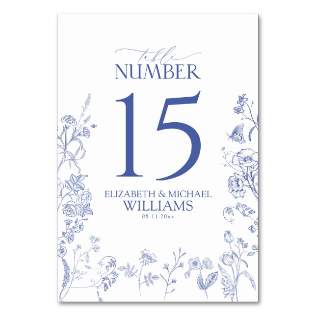 Tarjeta De Mesa Recepción floral Chinoiserie Blue Victorian (Anverso)