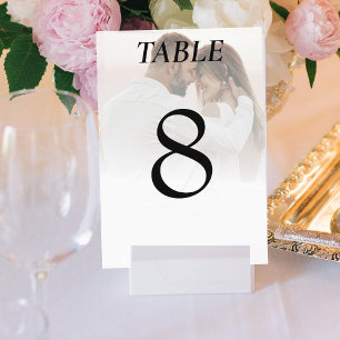 Tarjeta De Mesa Recepción sencilla de casamiento con fotos blancas