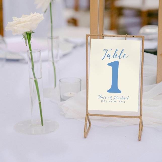 Tarjeta De Mesa Recepción sencilla y moderna de boda costera (Add a refined and organized touch to your reception with this Modern Blue Table Number!)