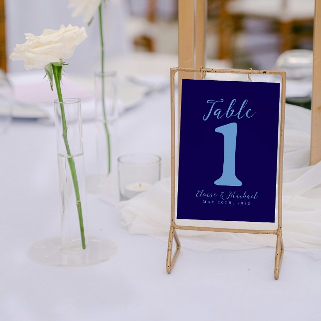 Tarjeta De Mesa Recepción sencilla y moderna de boda costera (Add a refined and organized touch to your reception with this Modern Blue Table Number!)