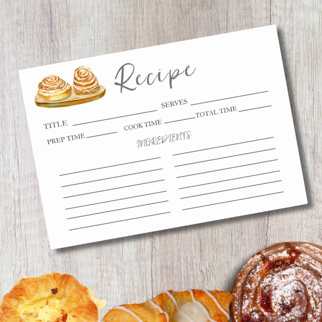 Tarjeta De Mesa Receta de rollos de canela con acuarela (Subido por el creador)