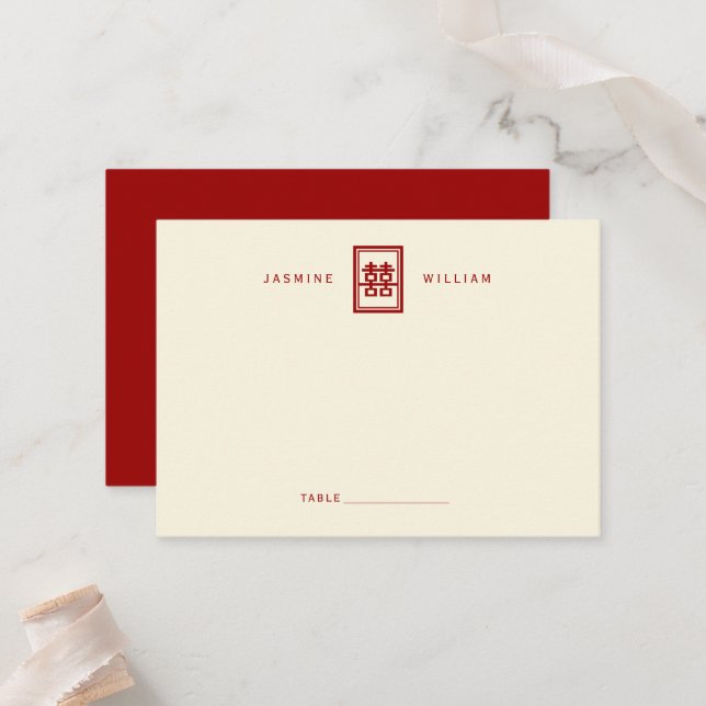 Tarjeta De Mesa Rectángulo doble felicidad Boda chino clásico (Anverso/Reverso In Situ)