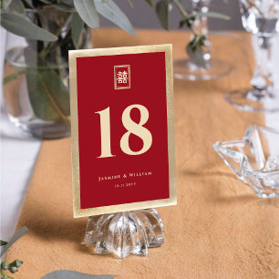 Tarjeta De Mesa Rectángulo doble felicidad Boda chino de oro