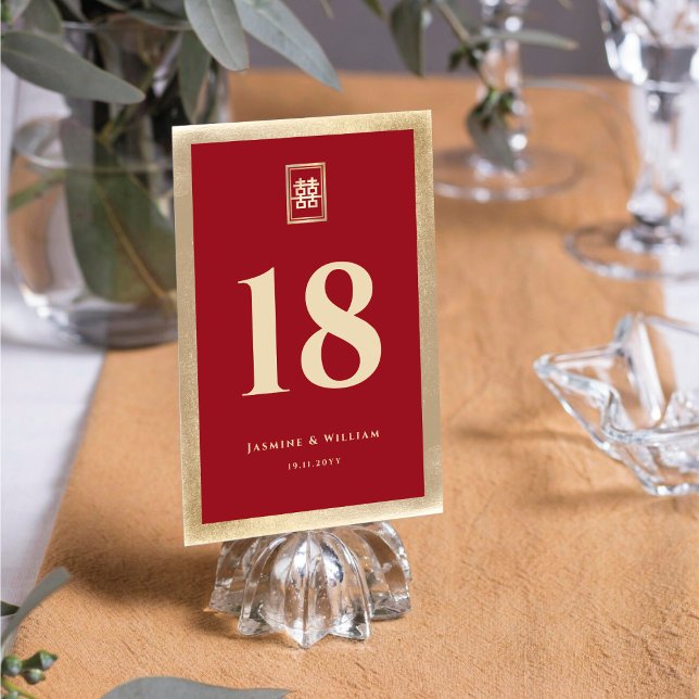 Tarjeta De Mesa Rectángulo doble felicidad Boda chino de oro (Subido por el creador)