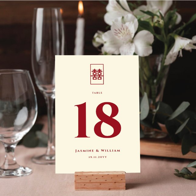 Tarjeta De Mesa Rectángulo simple doble felicidad Boda chino (Subido por el creador)