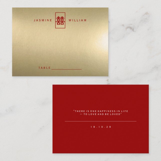 Tarjeta De Mesa Rectángulo simple doble felicidad Boda chino (Anverso / Reverso)