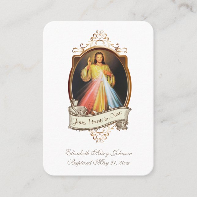 Tarjeta De Mesa Recuerdo del bautismo de bebé Moretz (Anverso)