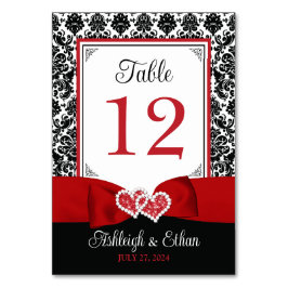 Tarjeta De Mesa Red, Black Love Hearts Boda Número de tabla