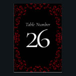 Tarjeta De Mesa Red & Black Swirl Gothic Boda<br><div class="desc">Nuestro hermoso diseño de Boda gótico Red & Black Swirl es oscuro,  pero encantador con nuestro diseño de desplazamiento artístico. Están diseñados en una colección de varios elementos para que todo tu boda pueda ser coordinado con el mismo estilo.</div>