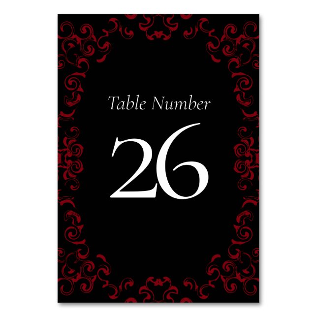 Tarjeta De Mesa Red & Black Swirl Gothic Boda (Reverso)