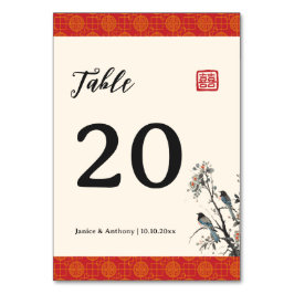 Tarjeta De Mesa Red floral birds modern Chinese wedding banquet