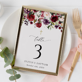 Tarjeta De Mesa Red Flowers, Pink Flowers, Baptism Table Numbers