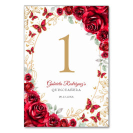 Tarjeta De Mesa Red Gold Floral Quinceanera