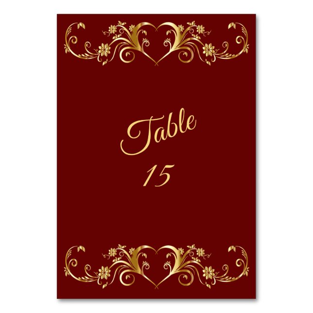 Tarjeta De Mesa Red Golden Geometric Elegant Wedding Party (Anverso)