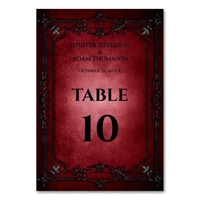 Tarjeta De Mesa Red Gothic Halloween Alternative Wedding (Anverso)